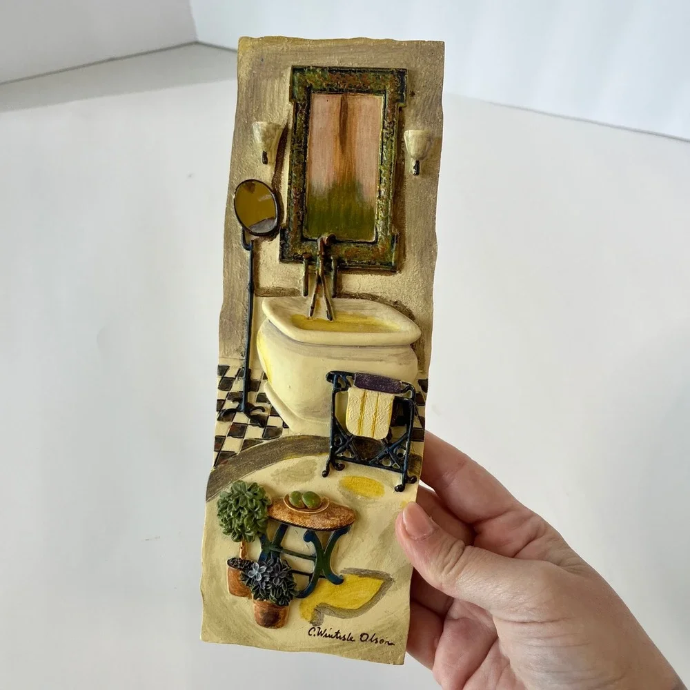 C.‎ Wintisle Olson Bathroom Scene 3D Resin Wall Plaque Art Clawfoot Tub Vintage